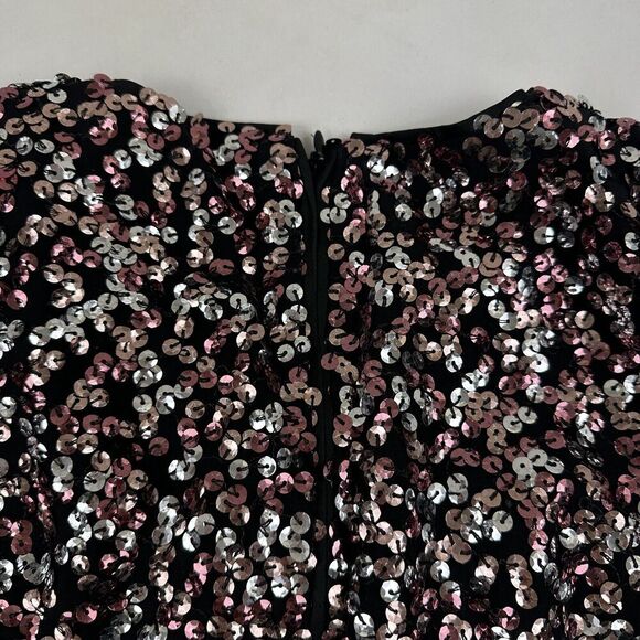 Vince Camuto Sz 0 Black Pink Silver Sequin Sheath Dress Flutter Sleeve New Years - Picture 8 of 9